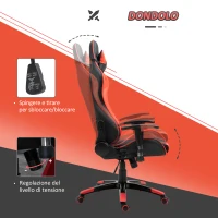 HOMCOM Sedia Gaming Professionale Girevole，Sedia da Ufficio Reclinabile con Sostegno Lombare e Collo PVC 67 x 67 x 123-132cm Nero-rosso(m-4)