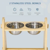 PawHut Raised Dog Bowls with Stand Adjustable Raised Pet Feeder with 2 Removable Stainless Steel Bowls for Small to Extra Large Dogs, Natural(m-5)