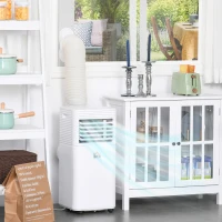 HOMCOM Climatiseur portable 9.000 BTU/h - ventilateur, déshumidificateur - réfrigérant naturel R290 - capacité de couv. max. de 18 m² - télécommande - débit d'air 360 m³/h - blanc(m-10)