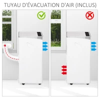 HOMCOM Climatiseur portable 9.000 BTU/h - ventilateur, déshumidificateur - réfrigérant naturel R290 - capacité de couv. max. de 18 m² - télécommande - débit d'air 360 m³/h - blanc(m-8)