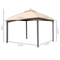 Outsunny 4 x 3(m) Patio Metal Gazebo, Garden Canopy Shelter with Double Tier Roof, Removable Netting and Curtains Marquee Tent, Khaki(m-3)