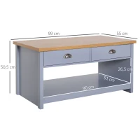 HOMCOM Masuta de cafea cu 2 sertare, din MDF, 99x55x50.5cm, Gri(m-3)