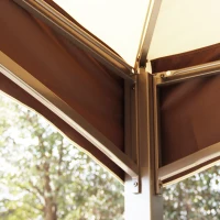 Outsunny 4 x 3(m) Patio Metal Gazebo, Garden Canopy Shelter with Double Tier Roof, Removable Netting and Curtains Marquee Tent, Khaki(m-11)