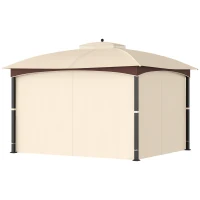 Outsunny 4 x 3(m) Patio Metal Gazebo, Garden Canopy Shelter with Double Tier Roof, Removable Netting and Curtains Marquee Tent, Khaki(m-9)