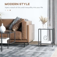 HOMCOM Side Table with Tempered Glass Top, End Table with 2-Tier Storage, Classic Accent Table with Steel Frame, Black(m-5)