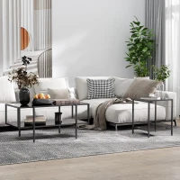 HOMCOM Side Table with Tempered Glass Top, End Table with 2-Tier Storage, Classic Accent Table with Steel Frame, Black(m-4)