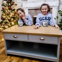 HOMCOM Masuta de cafea cu 2 sertare, din MDF, 99x55x50.5cm, Gri(m-12)