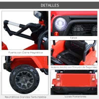 HOMCOM Coche Eléctrico Todoterreno con Mando a Distancia MP3 Luces y Sonidos Apertura de Puerta Batería 12V Control Remoto Carga 30kg para Niños +3 Años 128x78x76cm(m-7)
