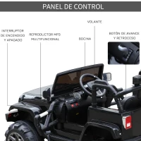 HOMCOM Coche Eléctrico Todoterreno con Mando a Distancia MP3 Luces y Sonidos Apertura de Puerta Batería 12V Control Remoto Carga 30kg para Niños +3 Años 128x78x76cm(m-5)