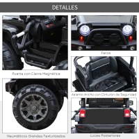 HOMCOM Coche Eléctrico Todoterreno con Mando a Distancia MP3 Luces y Sonidos Apertura de Puerta Batería 12V Control Remoto Carga 30kg para Niños +3 Años 128x78x76cm(m-7)