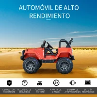 HOMCOM Coche Eléctrico Todoterreno con Mando a Distancia MP3 Luces y Sonidos Apertura de Puerta Batería 12V Control Remoto Carga 30kg para Niños +3 Años 128x78x76cm(m-4)