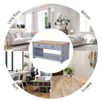 HOMCOM Masuta de cafea cu 2 sertare, din MDF, 99x55x50.5cm, Gri(m-8)