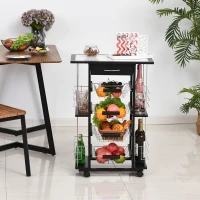 HOMCOM 4-Tier Kitchen Trolley Cart on Rolling Wheels with 4 Removable Baskets, 4 Side Rack  Organizer,Ceramics Tile Top(m-8)