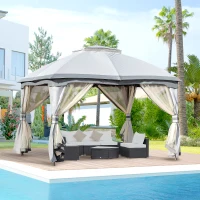 Outsunny 4 x 3(m) Outdoor Steel Frame Gazebo w/ 2-Tier Roof and Sidewalls Backyard Garden(m-1)