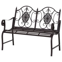 Outsunny Panchina da Giardino Verniciatura a Polvere Doppio Sedile per Giardino, Parco, Cortile in Ferro, Marrone 118 x 60 x 94cm marrone(m-1)