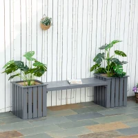 Outsunny 2 Seater Wooden Garden Planter & Bench Combination, Planter Box with Garden Bench for Patio, Park and Deck, 192 x 43 x 50 cm, Grey(m-10)