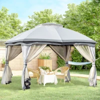 Outsunny 4 x 3(m) Outdoor Steel Frame Gazebo w/ 2-Tier Roof and Sidewalls Backyard Garden(m-12)
