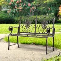 Outsunny Panchina da Giardino Verniciatura a Polvere Doppio Sedile per Giardino, Parco, Cortile in Ferro, Marrone 118 x 60 x 94cm marrone(m-9)