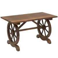 Outsunny stół ogrodowy, stół balkonowy, stół drewniany, kształt kół, odporność na warunki atmosferyczne, lite drewno, naturalny, 115 x szer. 60 x wys. 65 cm(m-1)