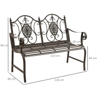 Outsunny Panchina da Giardino Verniciatura a Polvere Doppio Sedile per Giardino, Parco, Cortile in Ferro, Marrone 118 x 60 x 94cm marrone(m-3)