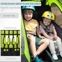 HOMCOM Kinderfietsaanhanger, voor 2 kinderen, 1 universele koppeling, 1 vlag, reflectoren, Groen + Zwart(m-4)