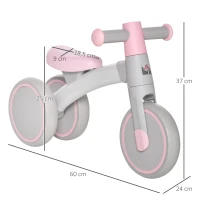 HOMCOM Bicicleta sin Pedales para Niños de 1-3 Años Bicicleta de Equilibrio con 3 Ruedas Silenciosas Correpasillos Triciclo de Bebé 60x24x37 cm Rosa(m-3)