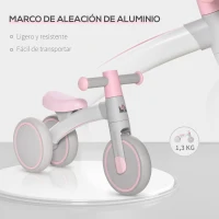 HOMCOM Bicicleta sin Pedales para Niños de 1-3 Años Bicicleta de Equilibrio con 3 Ruedas Silenciosas Correpasillos Triciclo de Bebé 60x24x37 cm Rosa(m-6)