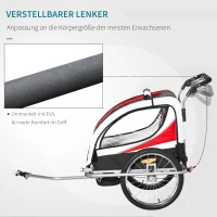 HOMCOM Kinderanhänger Fahrradanhänger Kinder Anhänger für 2 Kinder Regenschutz atmungsaktiv Rot-Schwarz 155 x 88 x 108 cm(m-5)