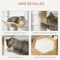 PawHut Árbol Rascador para Gatos Torre para Gatos con Cama Cueva Poste de Sisal y Bolas Colgantes 50x50x119 cm Natural(m-5)