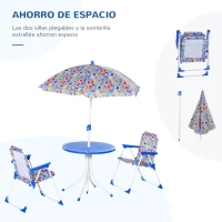 Outsunny Set de Mesa y Sillas Exterior Infantil Conjunto de Picnic Plegable para Jardín Juego de Mesa con Sombrilla Ajustable 100-125 cm Protección de UV Azul(m-4)