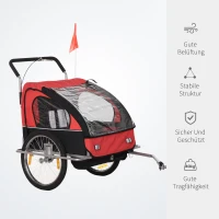 HOMCOM przyczepka rowerowa dzieci 2 dzieci z chorągiewką ochrona przed deszczem przewiewna stal pomarańczowa 142 x 85 x 105 cm(m-6)