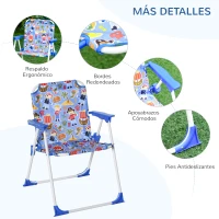 Outsunny Set de Mesa y Sillas Exterior Infantil Conjunto de Picnic Plegable para Jardín Juego de Mesa con Sombrilla Ajustable 100-125 cm Protección de UV Azul(m-6)
