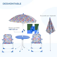 Outsunny Set de Mesa y Sillas Exterior Infantil Conjunto de Picnic Plegable para Jardín Juego de Mesa con Sombrilla Ajustable 100-125 cm Protección de UV Azul(m-5)