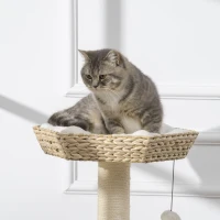 PawHut Árbol Rascador para Gatos Torre para Gatos con Cama Cueva Poste de Sisal y Bolas Colgantes 50x50x119 cm Natural(m-8)