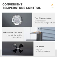 Outsunny Gratar cu Carbune 3 in 1 cu Rafturi Laterale Pliabile 124x66x112cm, Negru(m-5)