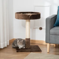 PawHut Small Cat Tree for Indoor Cats with Sisal Scratching Post Kitten Bed Cushion Ball Toy, Brown, 45x45x70 cm(m-7)
