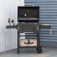 Outsunny Gratar cu Carbune 3 in 1 cu Rafturi Laterale Pliabile 124x66x112cm, Negru(m-2)