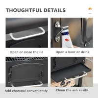 Outsunny Gratar cu Carbune 3 in 1 cu Rafturi Laterale Pliabile 124x66x112cm, Negru(m-8)