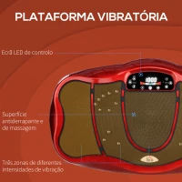 HOMCOM Plataforma Vibratória Placa de Vibração com Ecrã LED Velocidade Ajustável USB Música Controlo Remoto e Corda Elástica para Treinamento em Casa 78x45x13cm Preto e Vermelho(m-6)