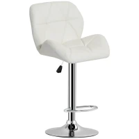 HOMCOM Diamond Design Swivel Leather Bar Stool Breakfast Barstool Kitchen Pub Dining Chair Gas Lift PU Chair Metal Chrome Base Adjustable Height (White)(m-11)