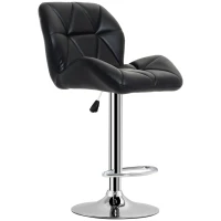 HOMCOM Diamond Design Swivel Leather Bar Stool Breakfast Barstool Kitchen Pub Dining Chair Gas Lift PU Chair Metal Chrome Base Adjustable Height (Black)(m-11)