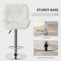 HOMCOM Diamond Design Swivel Leather Bar Stool Breakfast Barstool Kitchen Pub Dining Chair Gas Lift PU Chair Metal Chrome Base Adjustable Height (White)(m-6)