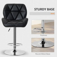 HOMCOM Diamond Design Swivel Leather Bar Stool Breakfast Barstool Kitchen Pub Dining Chair Gas Lift PU Chair Metal Chrome Base Adjustable Height (Black)(m-6)