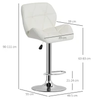 HOMCOM Diamond Design Swivel Leather Bar Stool Breakfast Barstool Kitchen Pub Dining Chair Gas Lift PU Chair Metal Chrome Base Adjustable Height (White)(m-3)