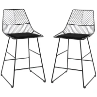 HOMCOM Set of 2 Bar Stools, Modern Counter Height Breakfast Bar Chairs with Wire Metal Frame for Kitchen, Dining Room, Black(m-2)