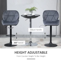 HOMCOM Adjustable Bar Stools Set of 2, Armless Upholstered Swivel Counter Chairs, Barstools with Back, Footrest, Dark Grey(m-5)