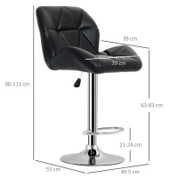 HOMCOM Diamond Design Swivel Leather Bar Stool Breakfast Barstool Kitchen Pub Dining Chair Gas Lift PU Chair Metal Chrome Base Adjustable Height (Black)(m-3)
