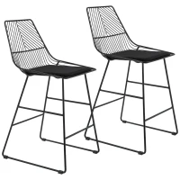 HOMCOM Set of 2 Bar Stools, Modern Counter Height Breakfast Bar Chairs with Wire Metal Frame for Kitchen, Dining Room, Black(m-13)