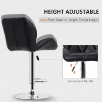 HOMCOM Diamond Design Swivel Leather Bar Stool Breakfast Barstool Kitchen Pub Dining Chair Gas Lift PU Chair Metal Chrome Base Adjustable Height (Black)(m-5)