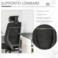 Vinsetto Sedia da Ufficio Ergonomica con Poggiatesta, Altezza Regolabile e Inclinazione, Poltrons Girevole con Ruote, 67x64x118-126cm, Nero(m-8)